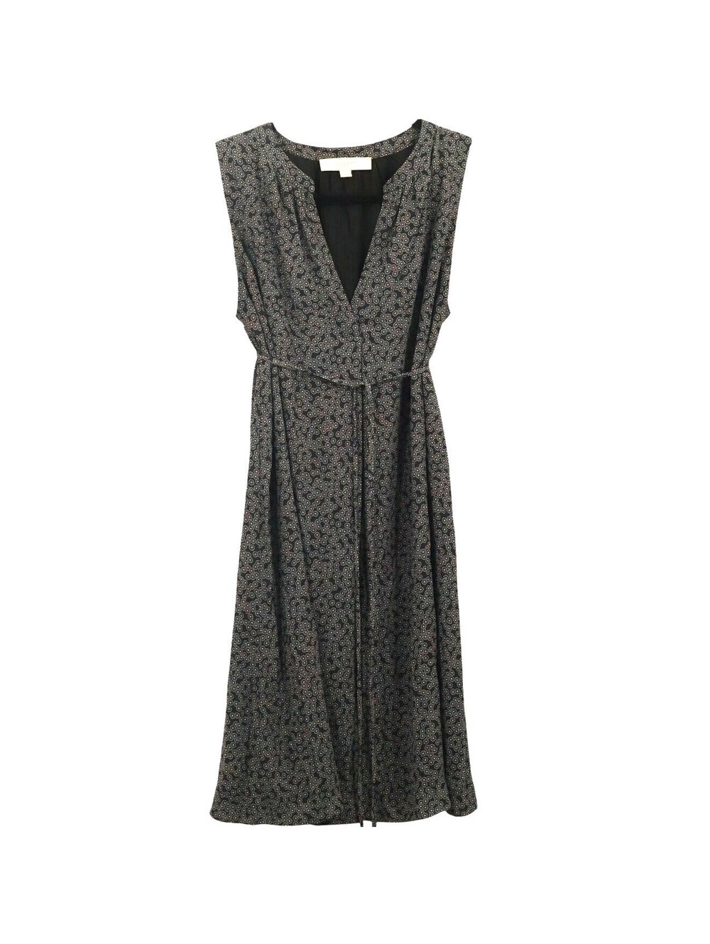 Ann Taylor Loft Women's Split Neck Shift Dress Dot Print Sleeveless Size M Navy
